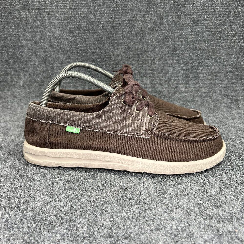 Sanuk Lite Boat Shoes Men's Size 10 Brown Canvas Casual Lace Moc Toe Sneakers